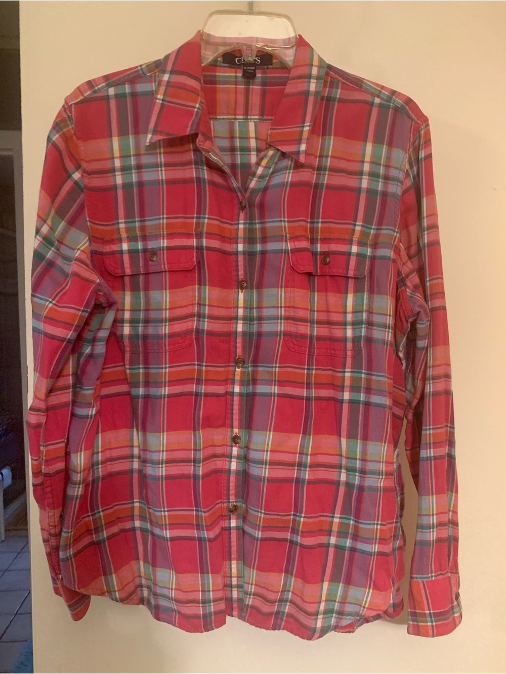 Chaps Red Plaid Button-Down Shirt with Chest Pockets